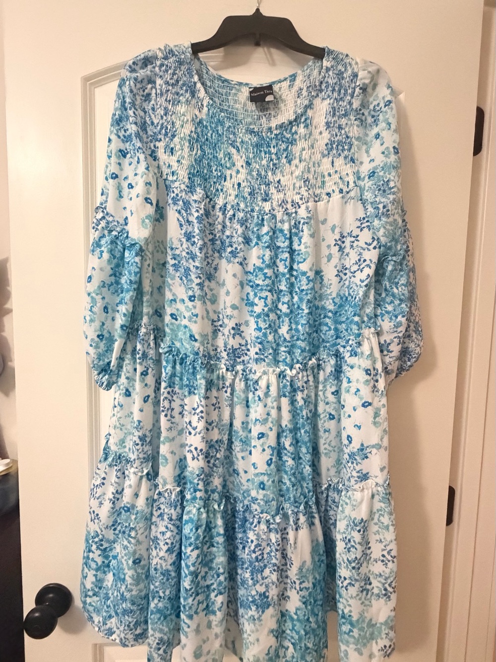 Women’s' Blue Floral Smocked Tiered Dress